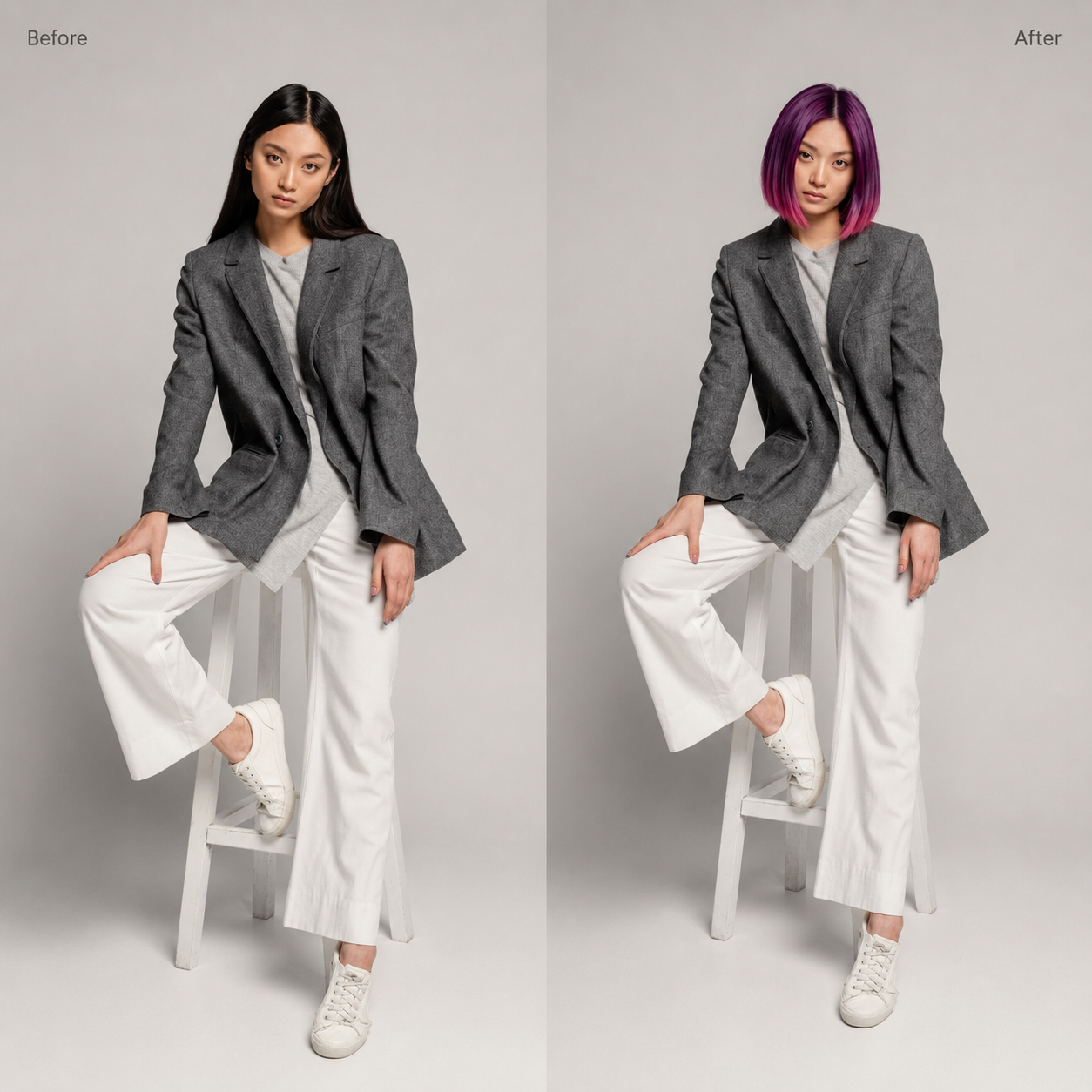 Cutdomos Hair Studio AI hair colour preview before and after result